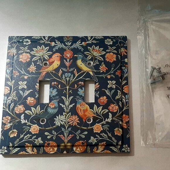 NEW! William Morris Dark Blue with Orange & Blue Birds Double Light Switch Cover - Picture 6 of 6
